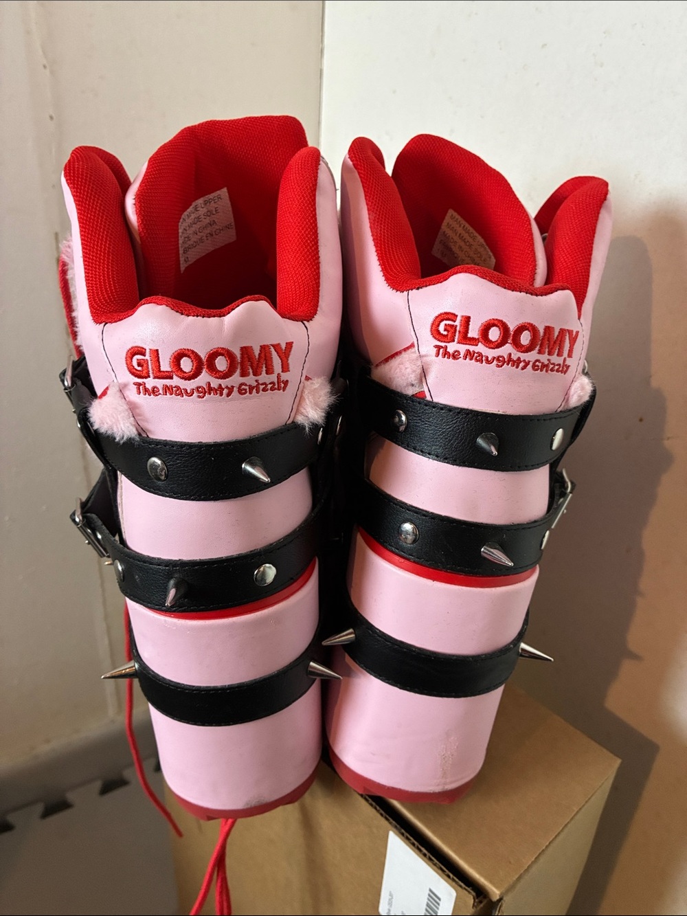 YRU x Gloomy Pink Platform Spike Harness Boots - Picture 2 of 5